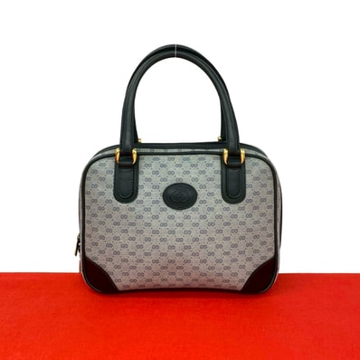 GUCCI グッチ マイクロGG ロゴ レザー PVC ハンドバッグ ネイビー
28463