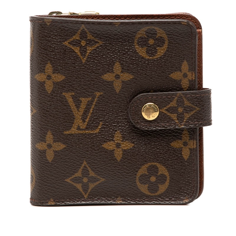 ルイ ヴィトン モノグラム コンパクトジップ 二つ折り財布 M61667 ブラウン PVC レザー レディース LOUIS VUITTON 中古