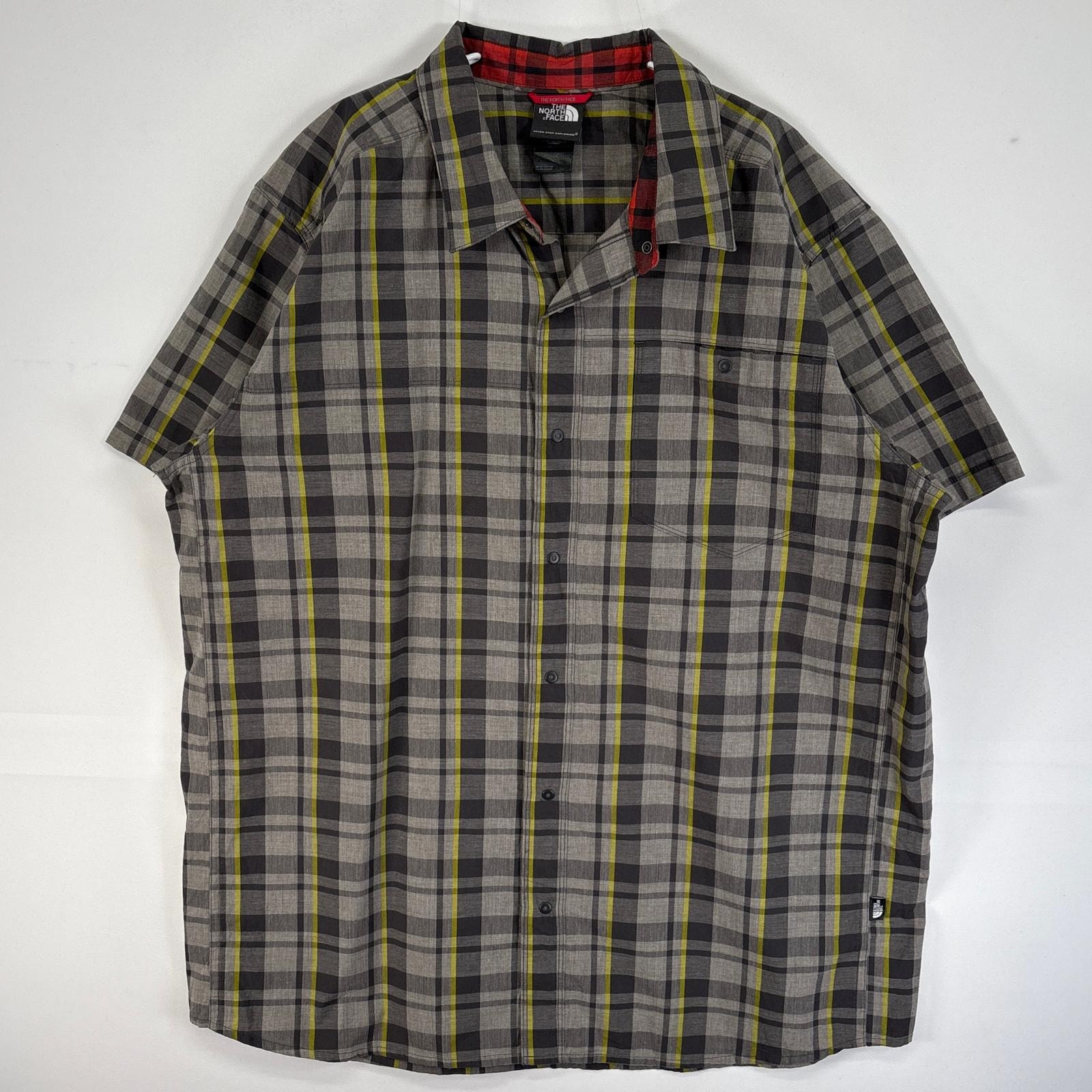 古着 ザ・ノースフェイス THE NORTH FACE 半袖シャツ ワンポイント ロゴ チェック スナップボタン XL グレー系 マルチカラー メンズ