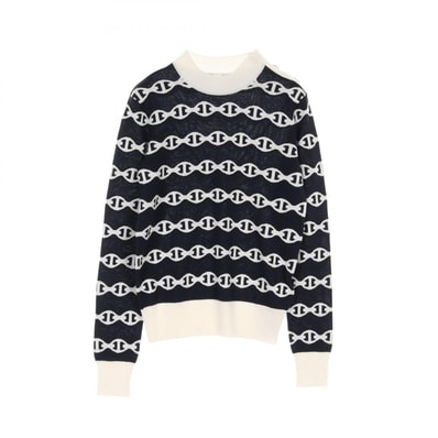 エルメス HERMES シェーヌダンクル ニット 衣料品 トップス カシミヤ シルク シルク ホワイト レディース ブラック系 / ホワイト系 【中古】