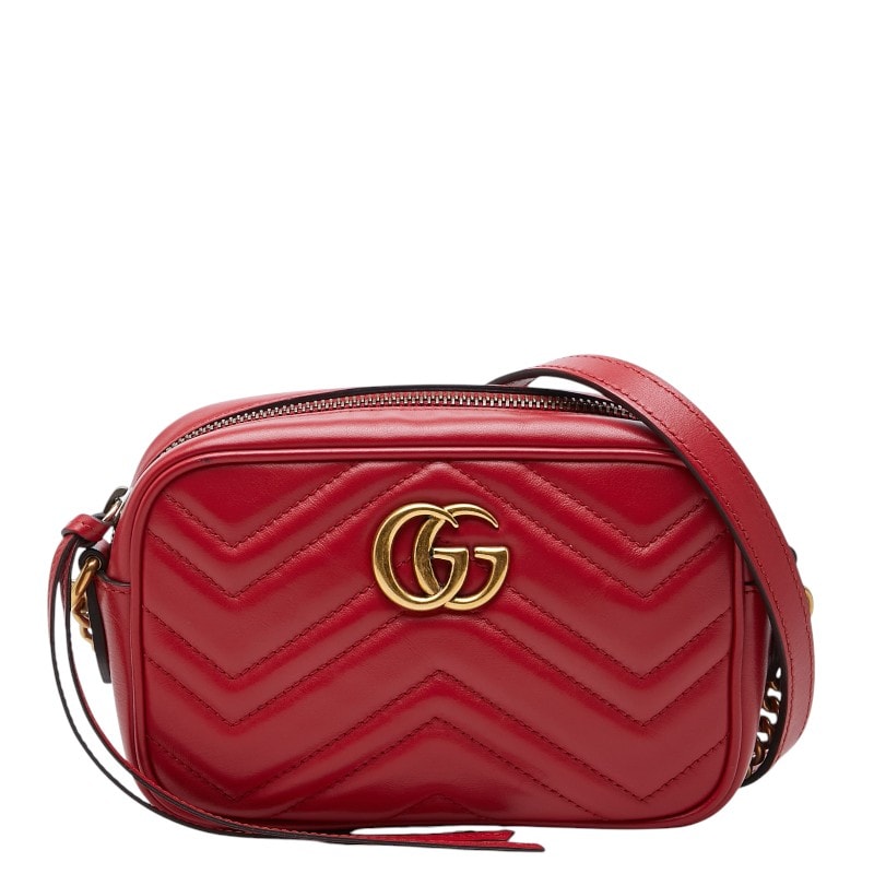 グッチ GGマーモント 斜め掛け ショルダーバッグ 448065 レッド レザー レディース GUCCI 【中古】