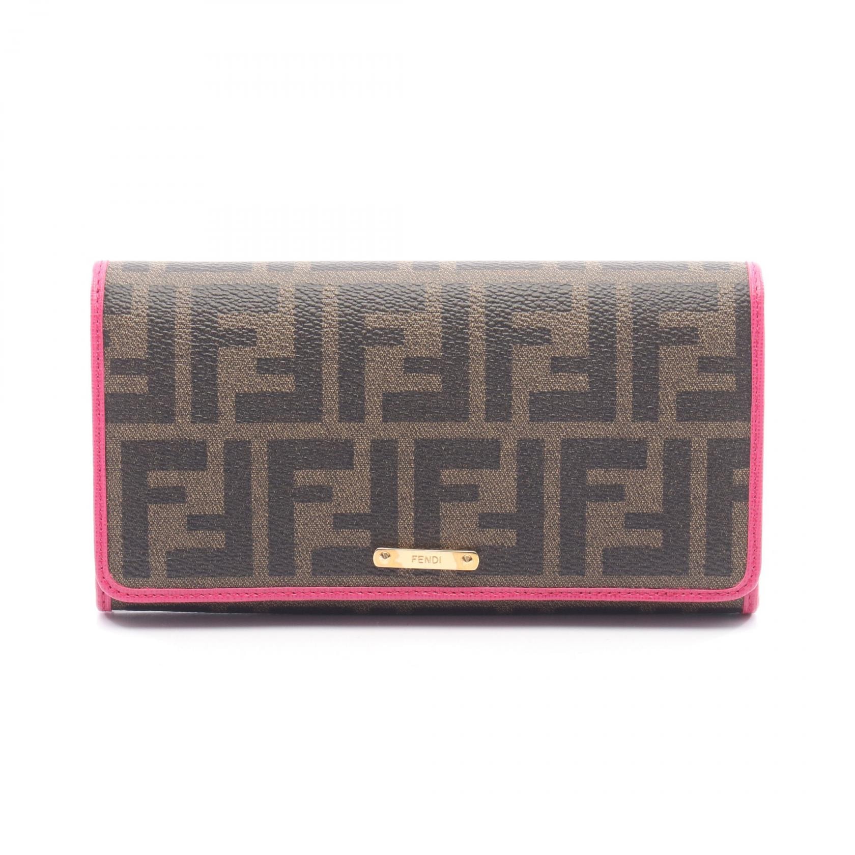 フェンディ FENDI ズッカ 二つ折り長財布 財布 レザー PVCコーティングキャンバス レディース ブラウン系 / ブラック系 / ピンク系 8M0298 【中古】