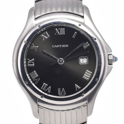 カルティエ CARTIER W35016F8 パンテール クーガー LM デイト ブラック クォーツ ユニセックス 良品 腕時計 R#148047