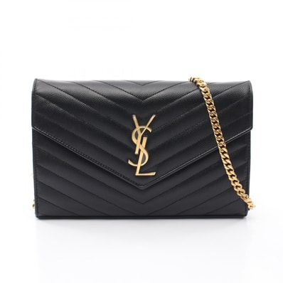 サンローランパリ SAINT LAURENT PARIS カサンドラ クラシック ショルダーバッグ バッグ レザー レディース ブラック系 377828 【中古】
