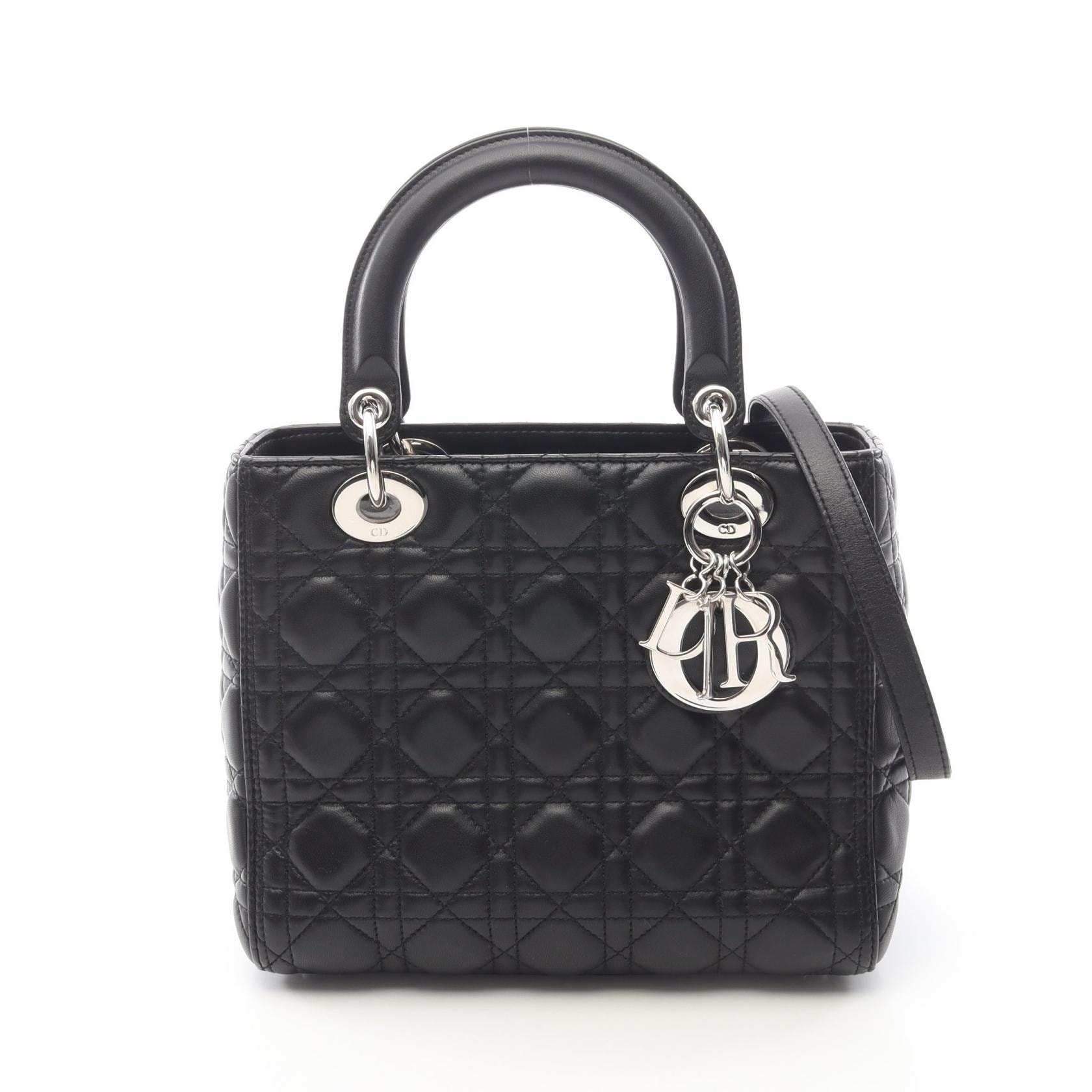 ディオール Dior LADY DIOR レディディオール ミディアム 2WAY ハンドバッグ バッグ レザー レディース ブラック系 【中古】