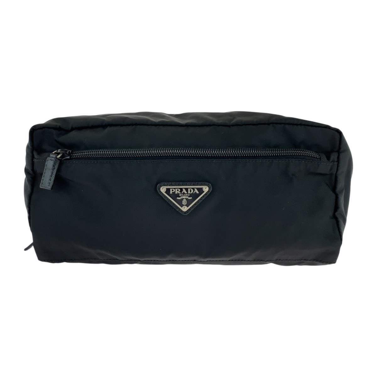 PRADA プラダ テスート サフィアーノレザー 三角ロゴプレート ブラック 黒 シルバー金具 ナイロン レザー/ クラッチバッグ セカンドバッグ ポーチ 506454 【中古】