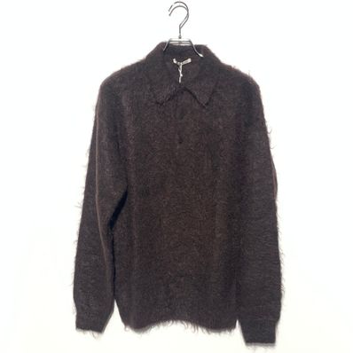 AURALEE BRUSHED SUPER KID MOHAIR KNIT POLO "Dark Brown"