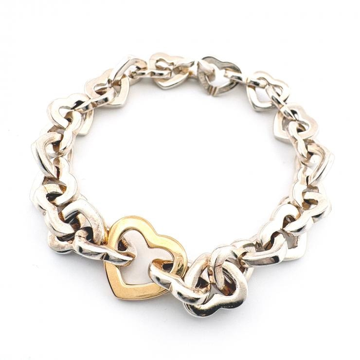 ティファニー TIFFANY&Co. ブレスレット ハートリンク 750YG/SV925 チェーン シルバー【鑑定済み】正規品