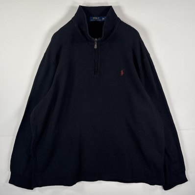 古着 ポロ・ラルフローレン POLO RALPH LAUREN スウェット ハーフジップ 薄手 ワンポイントロゴ刺繍 ビッグサイズ 14041 ブラック メンズ