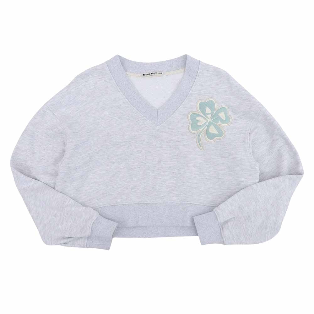 マルディメクルディ 美品 コットン Vネック クローバー クロップセーター トップス レディース グレー ONESIZE ONESIZE