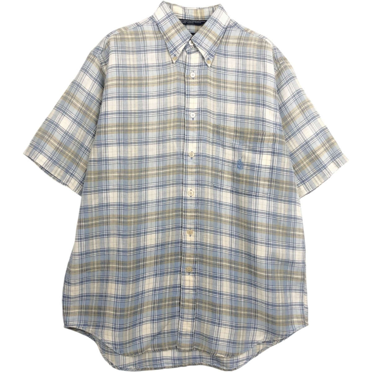 古着 ノーティカ NAUTICA チェック柄 半袖 リネン ボタンダウンシャツ メンズM相当/eaa668136