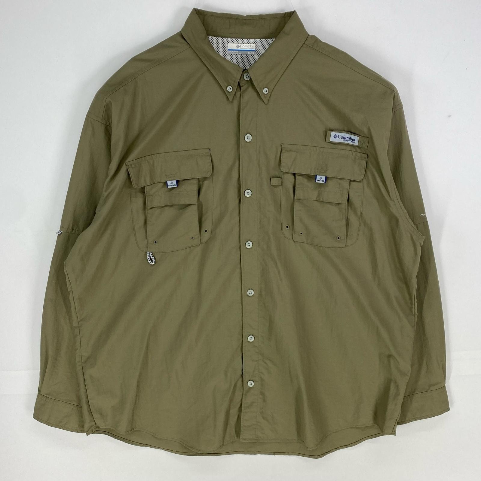 古着 コロンビア Columbia 長袖シャツ PFG フィッシング 胸ポケット ボタンダウン ロングスリーブ XL  ベージュ系 メンズ