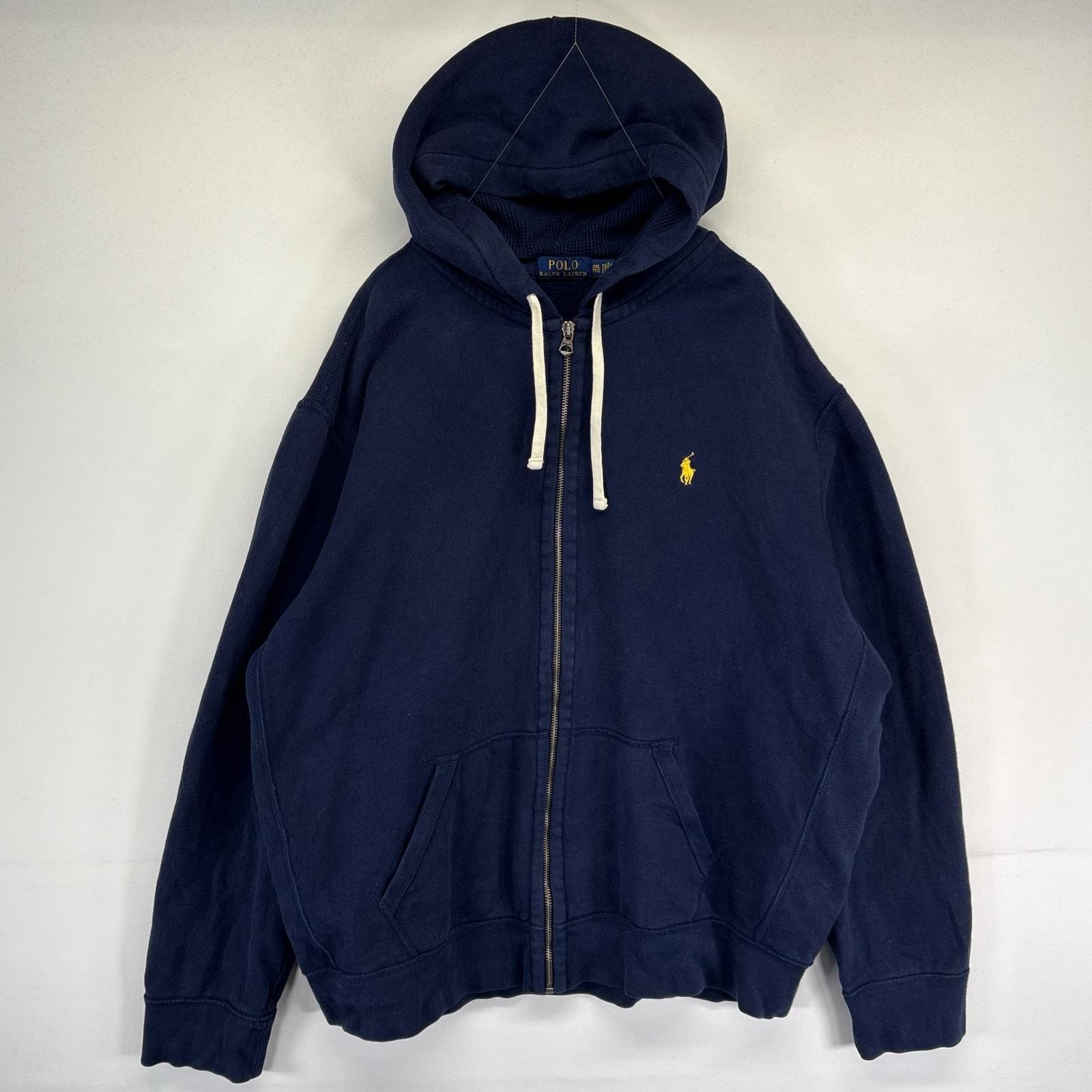 古着 ポロ・ラルフローレン POLO RALPH LAUREN パーカー フルジップ スウェット ワンポイントロゴ刺繍 2XL  ネイビー メンズ