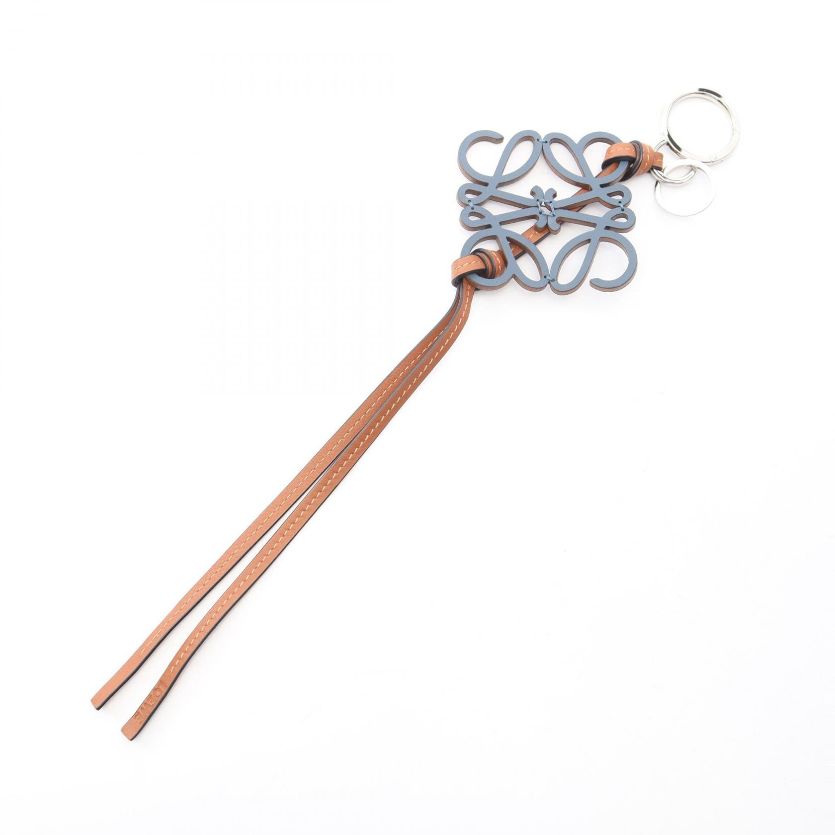 ロエベ LOEWE アナグラム チャーム アクセサリー レザー レディース ネイビー系 / ブラウン系 C821232X01 【中古】