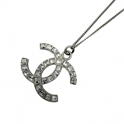 CHANEL シャネル ネックレス ココマーク アクセサリー アジャスター付き ラインストーン B13C シルバー レディース 約5.2g 2013年【中古品】