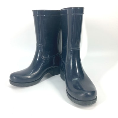 プラダ PRADA トライアングルロゴ 三角ロゴ プレート 靴 シューズ レインブーツ レインシューズ ラバー ネイビー