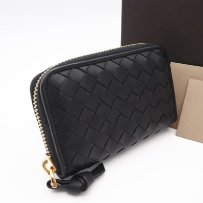 未使用 BOTTEGAVENETA ボッテガヴェネタ イントレチャート小 レザー コインケース 114075 コインケース ブラック ラムスキン メンズ
