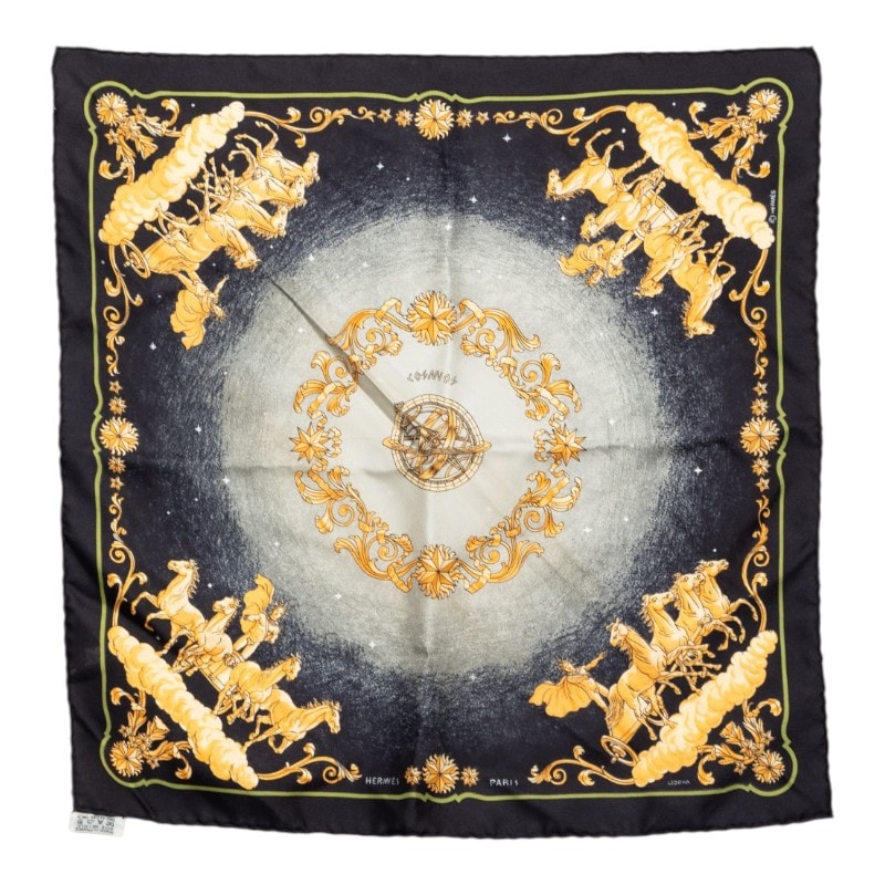 エルメス カレ42 COSMOS コスモス スカーフ ブラック マルチカラー シルク レディース HERMES 【中古】