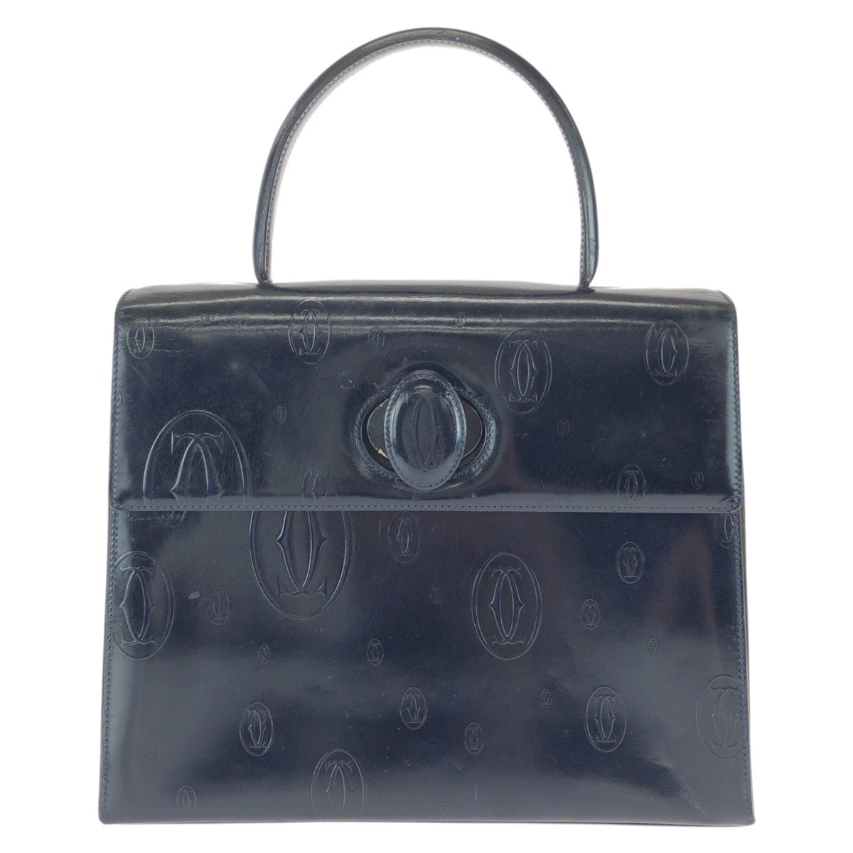 CARTIER カルティエ ヴィンテージ ハッピーバースデー ネイビー ダークネイビー パテントレザー ハンドバッグ 603965 【中古】