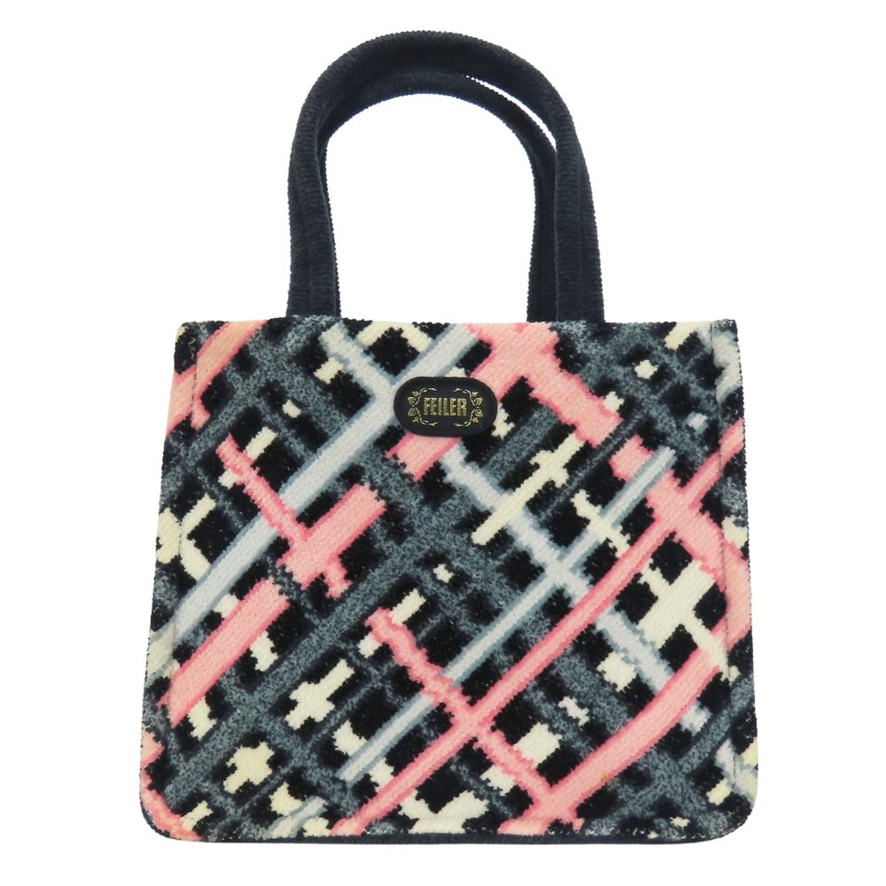 【中古】 フェイラー ハンドバッグ パイル ブラック ピンク ホワイト チェック柄 ミニトート レディース 女性 FEILER
