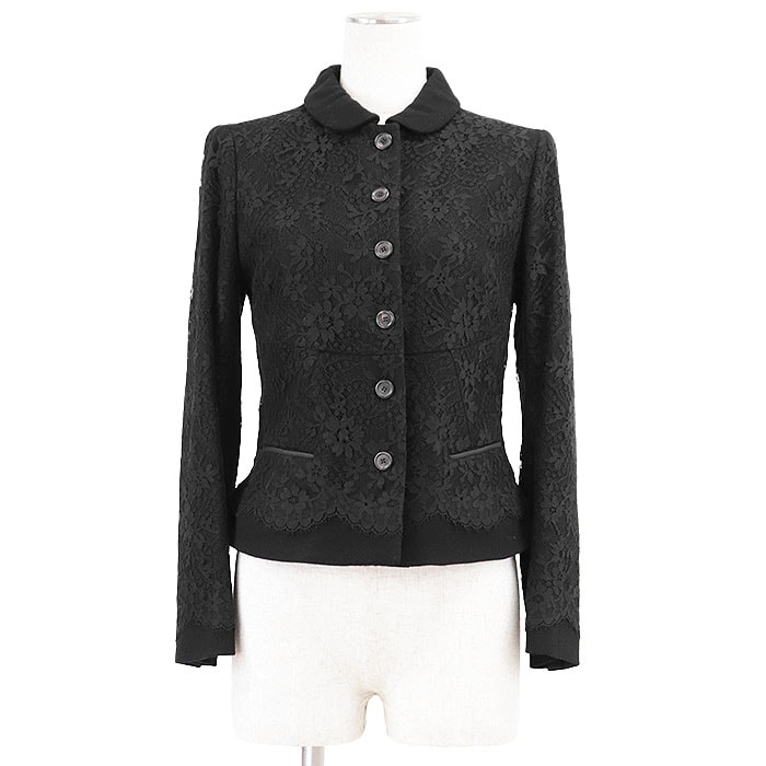 美品 ルイ・ヴィトン レース ラウンドカラー ジャケット レディース ブラック 36 LOUIS VUITTON