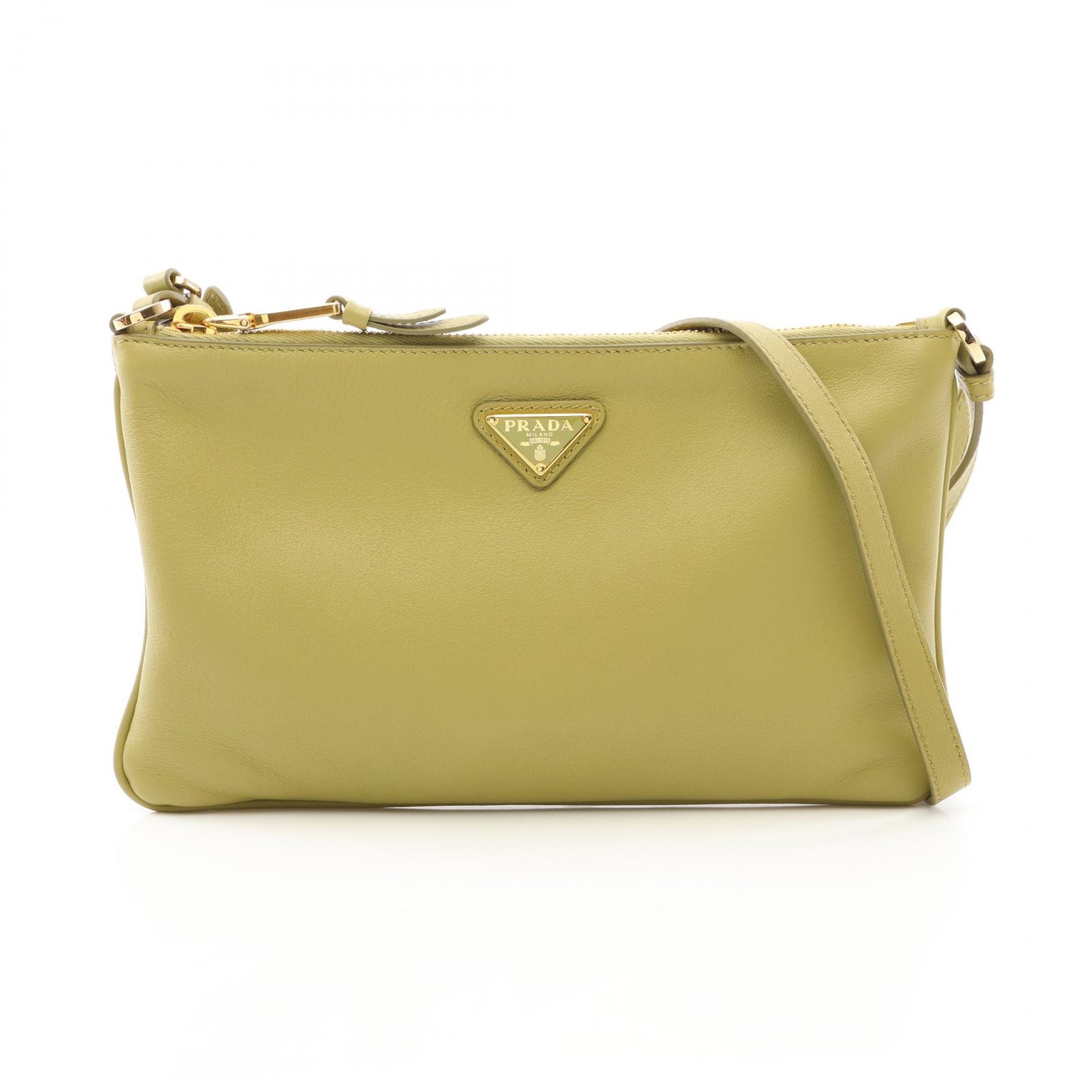 プラダ PRADA SOFT GRAIN ショルダーバッグ バッグ レザー レディース グリーン系 1BC238 【中古】