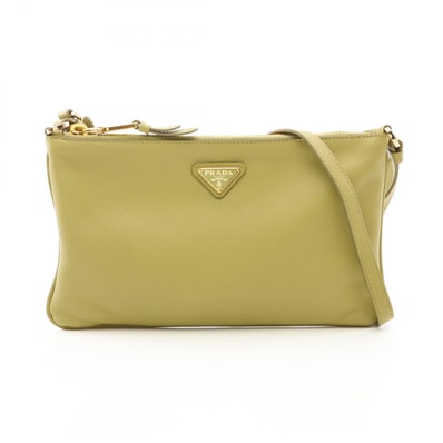 プラダ PRADA SOFT GRAIN ショルダーバッグ バッグ レザー レディース グリーン系 1BC238 【中古】