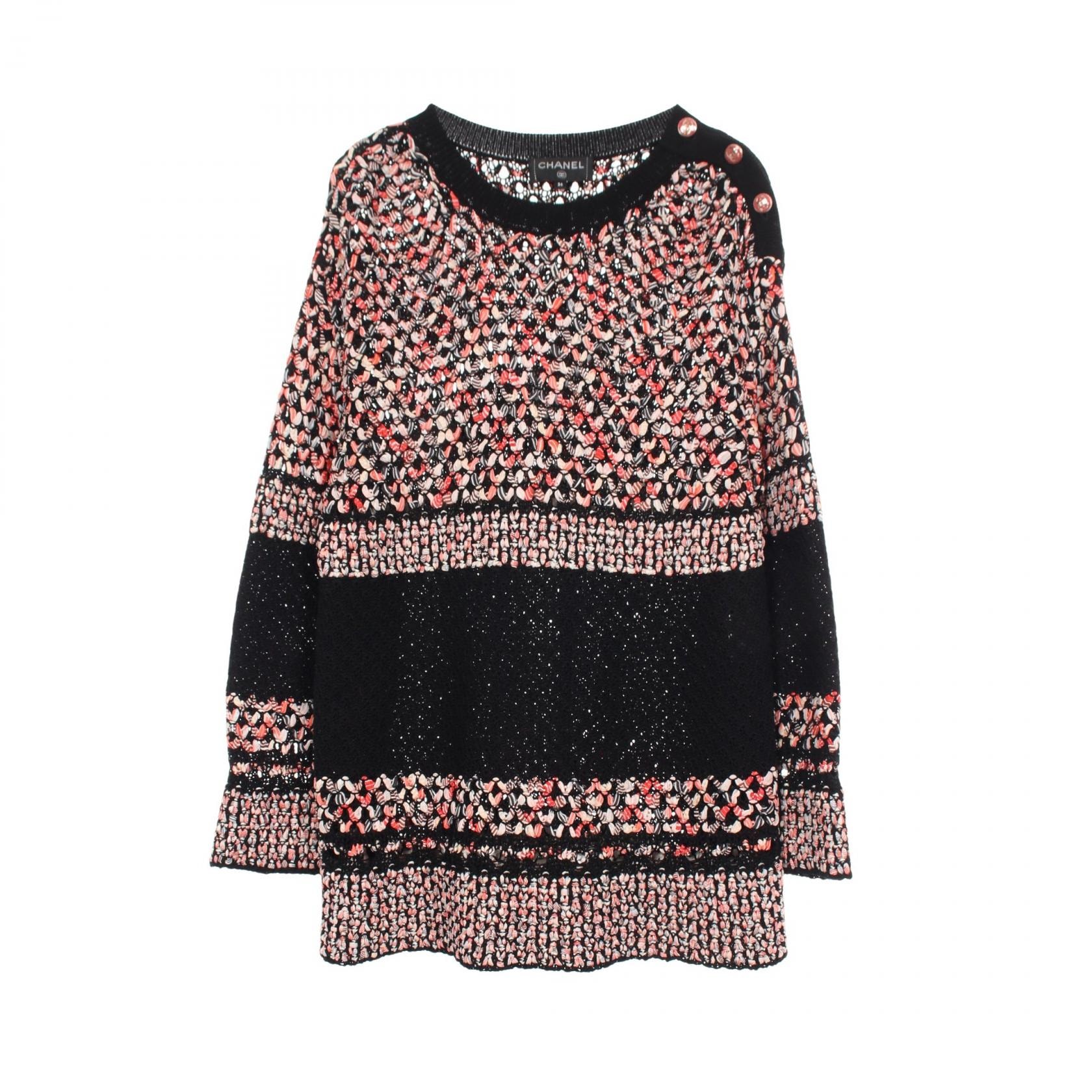 シャネル CHANEL ココボタン 編み込み ニット 衣料品 トップス コットン ナイロン レディース ブラック系 / レッド系 / マルチカラー P56228K07336 【中古】
