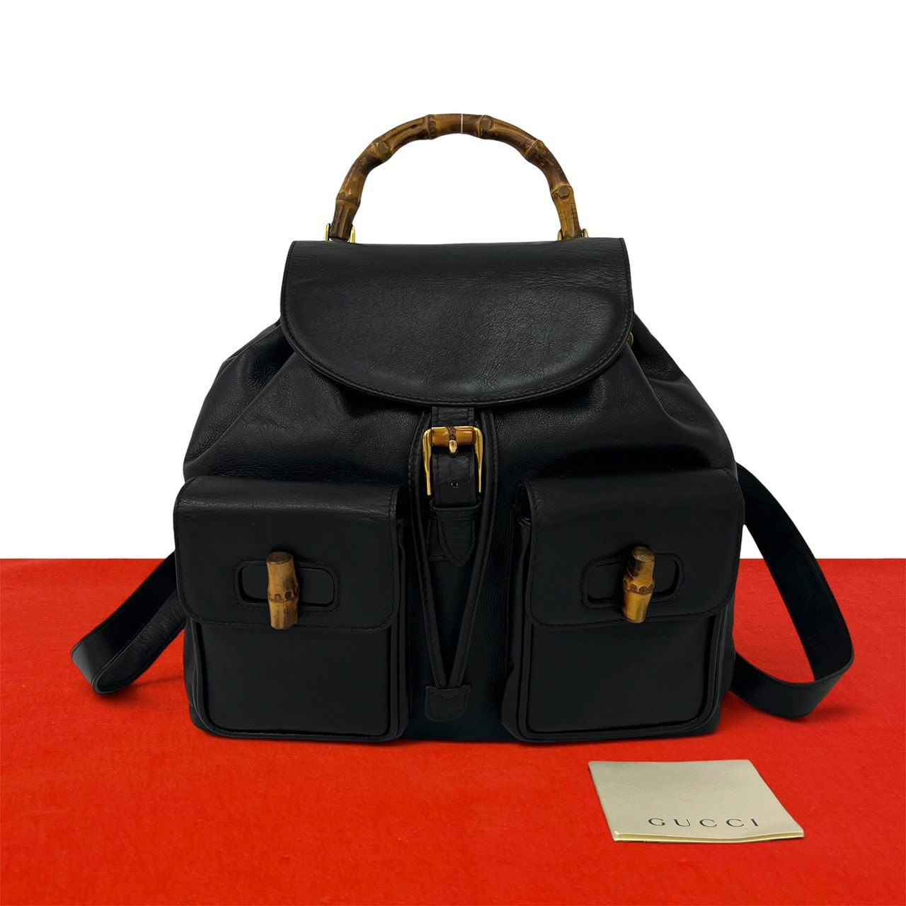 GUCCI グッチ バンブー レザー リュックサック ブラック
689-1