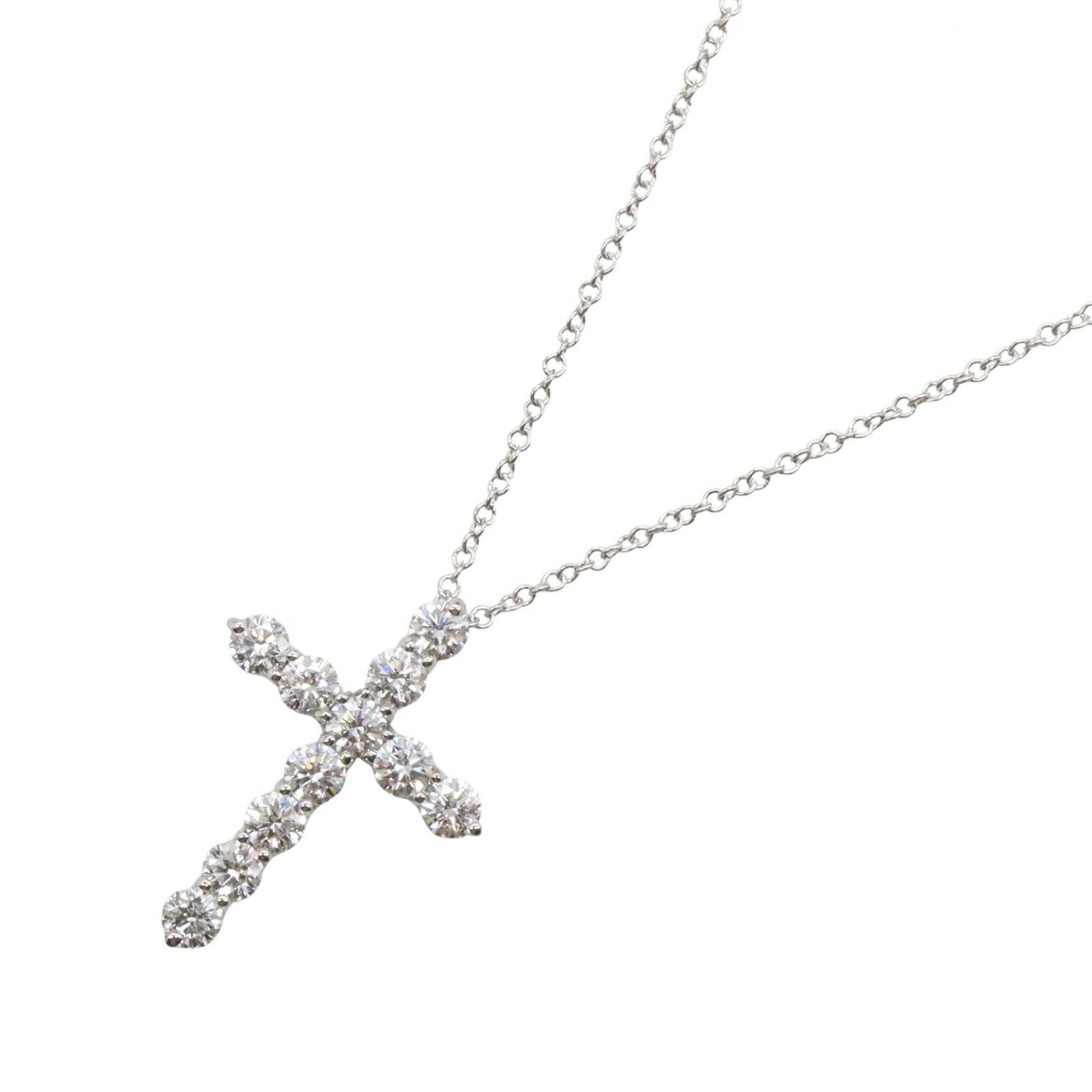 ティファニー TIFFANY&CO クロス ダイヤ ネックレス ミディアム ネックレス ジュエリー Pt950プラチナ ダイヤモンド レディース シルバー系 / クリア系 60007330 【中古】