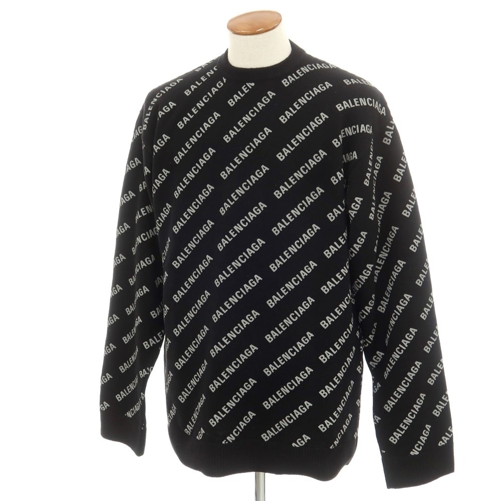 【中古】バレンシアガ BALENCIAGA カシミヤウール クルーネック プルオーバーニット ブラックxホワイト【サイズM】【メンズ】