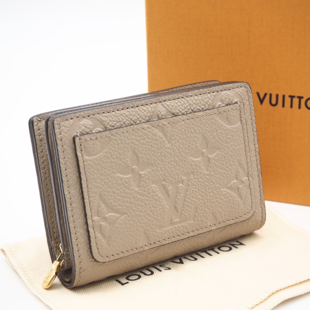 美品 LOUIS VUITTON ルイ・ヴィトン モノグラム アンプラント ポルトフォイユ クレア トゥルトレール M80152 二つ折り財布 ベージュ グレインレザー レディース