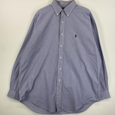 古着 ラルフローレン RALPH LAUREN 長袖シャツ ボタンダウン ワンポイントロゴ刺繍 16 1/2 L ブルー系 ストライプ メンズ