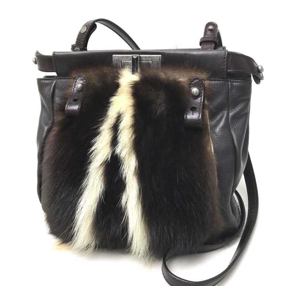 フェンディ FENDI ピーカブー 8BT161 ファーバッグ  カバン 肩掛け ショルダーバッグ ファー ダークブラウン