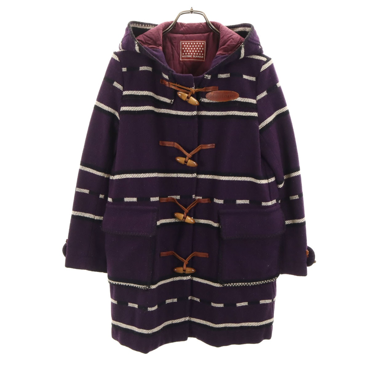 HYSTERIC GLAMOUR ヒステリックグラマー 日本製 ボーダー柄 ダッフルコート FREE パープル 中綿