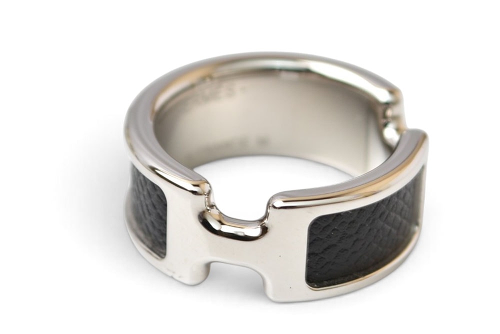 エルメス リング/指輪 オランプPM HERMES レザー/メタル Mサイズ ブラック/シルバー アクセサリー【中古】