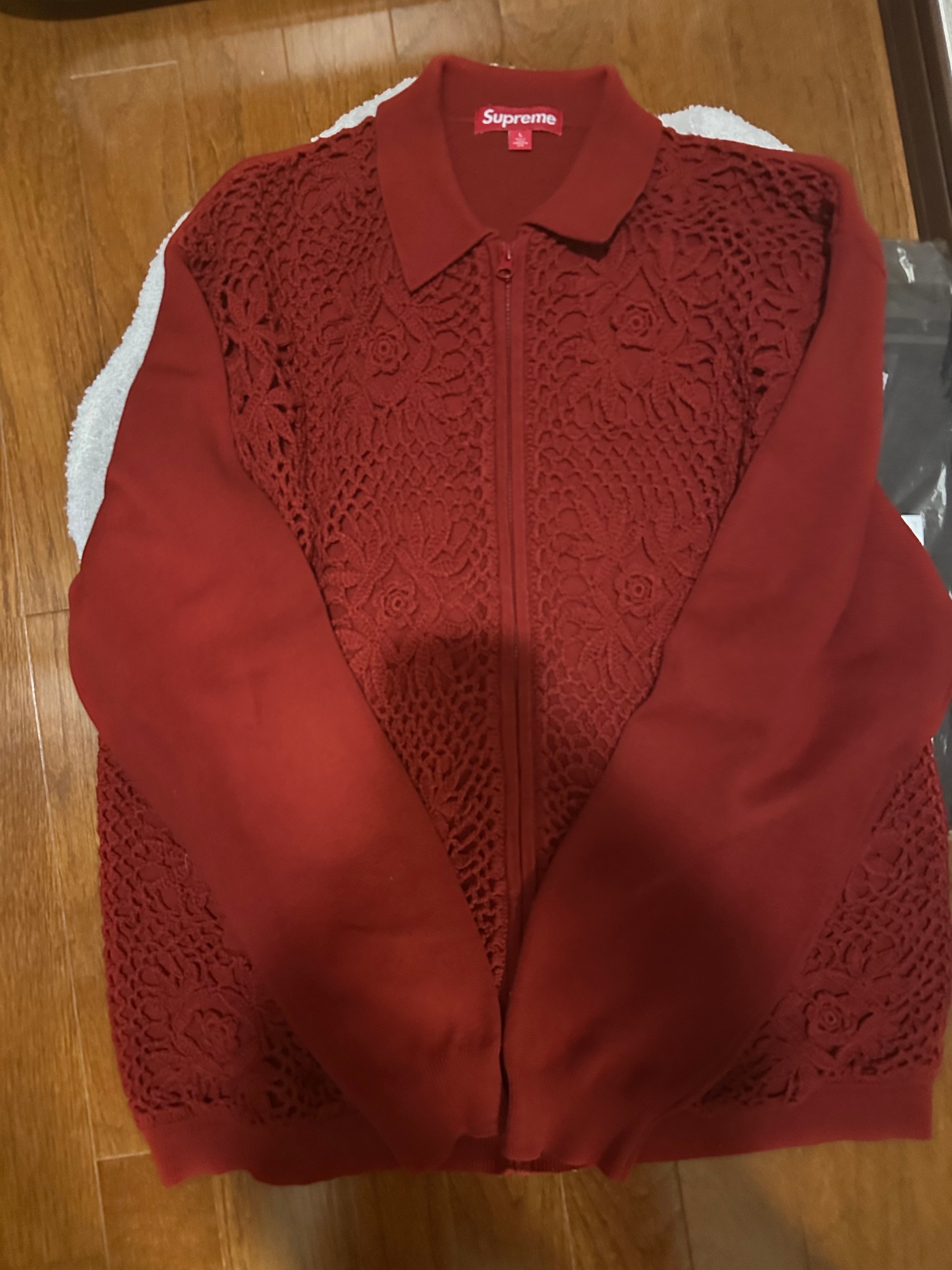 シュプリーム クロシェ ジップアップ カーディガン "ダーク レッド"