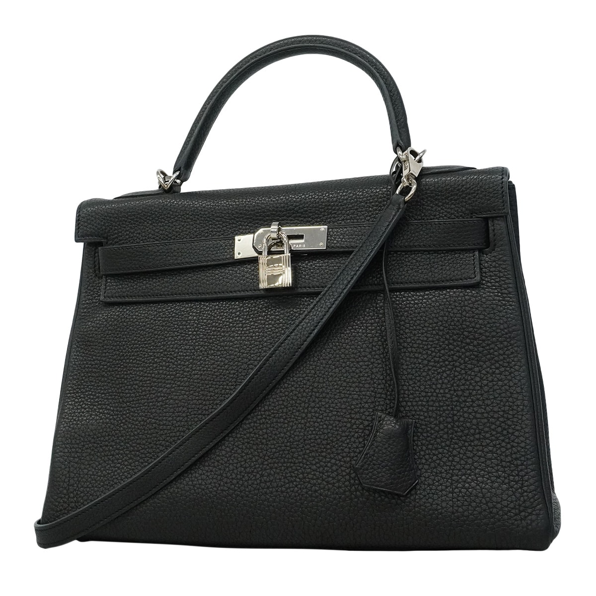 【6hc2623】エルメス ハンドバッグ ケリー32 トゴ ブラック シルバー金具 □M刻印 2wayバッグ【中古】レディース