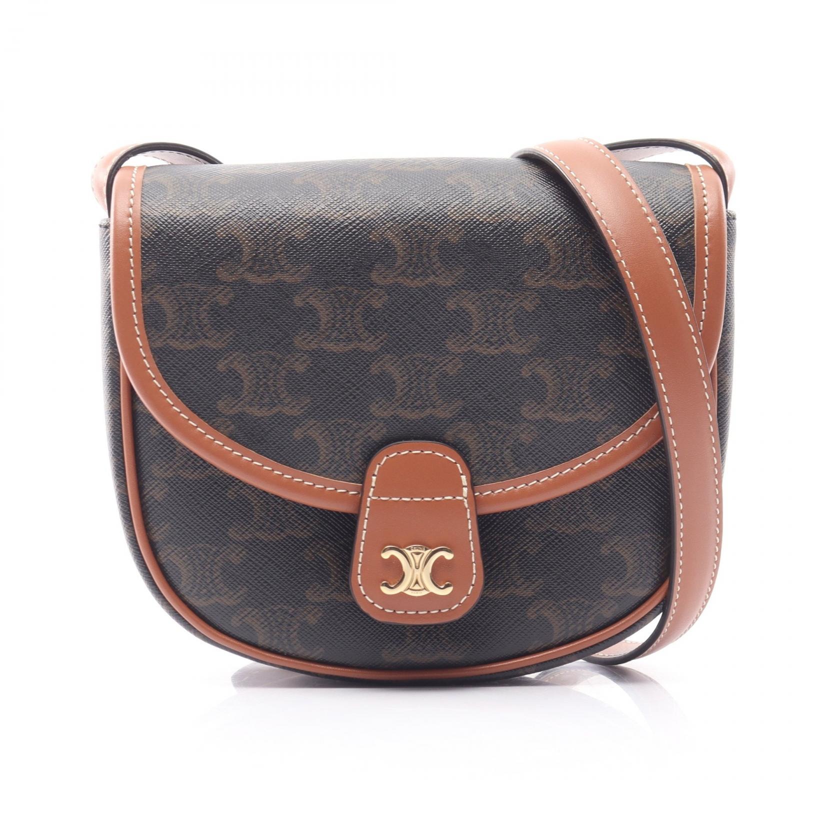 セリーヌ CELINE トリオンフ ミニブザス ショルダーバッグ バッグ PVCコーティングキャンバス レザー レディース ブラック系 / ブラウン系 196702BZJ 【中古】