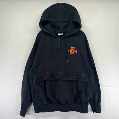 古着 チャンピオン Champion パーカー スウェット リバースウィーブ 大きいサイズ ポケット ハーフジップ XL ブラック系 メンズ
