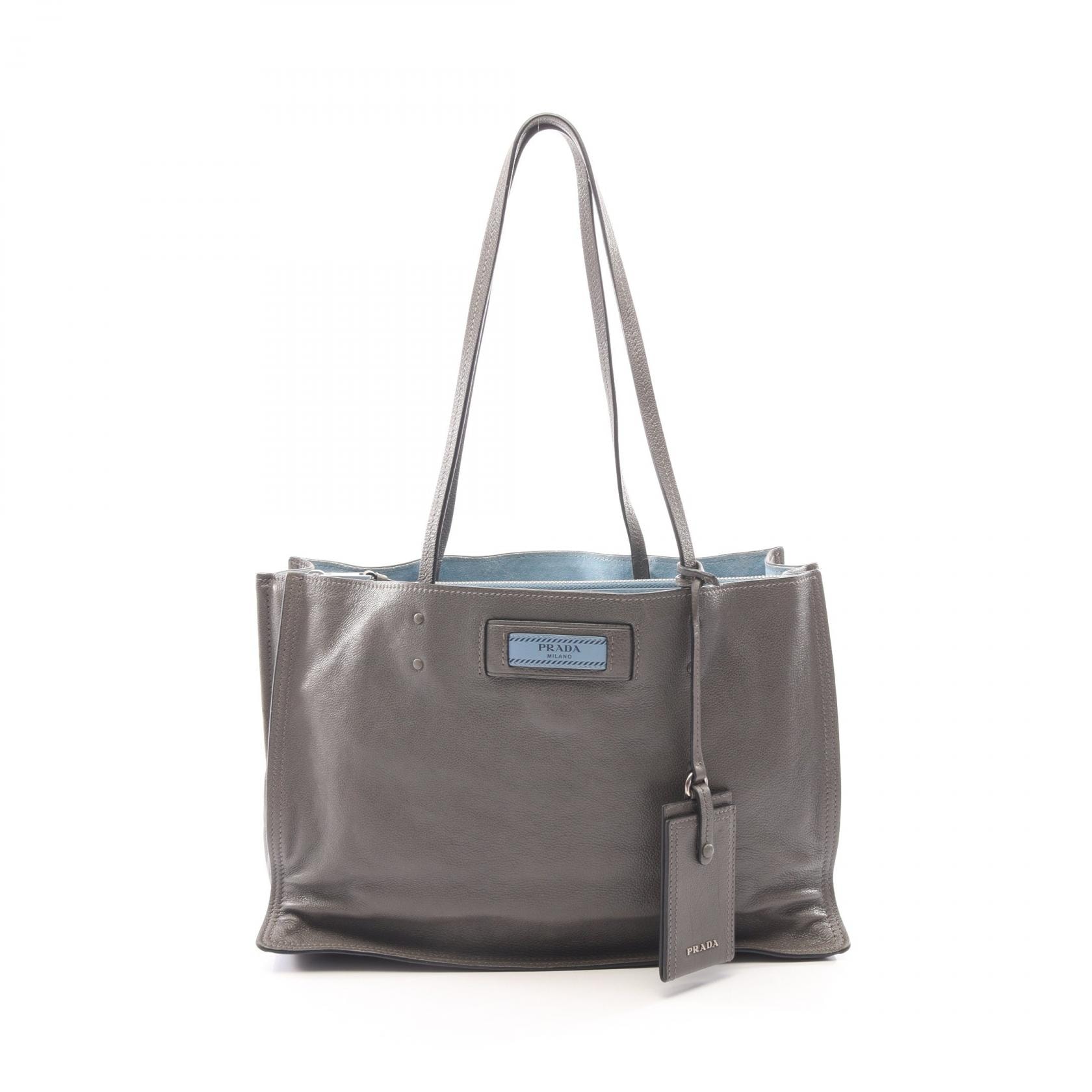 プラダ PRADA GLACE’CALF エティケット トートバッグ バッグ レザー レディース グレー系 1BG122 【中古】