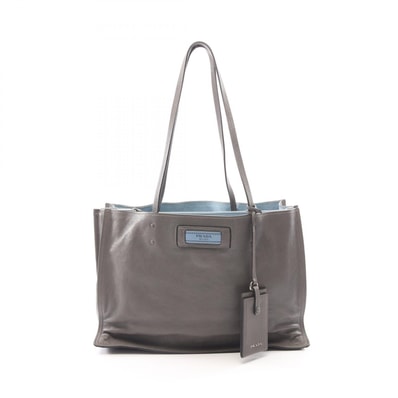 プラダ PRADA GLACE’CALF エティケット トートバッグ バッグ レザー レディース グレー系 1BG122 【中古】