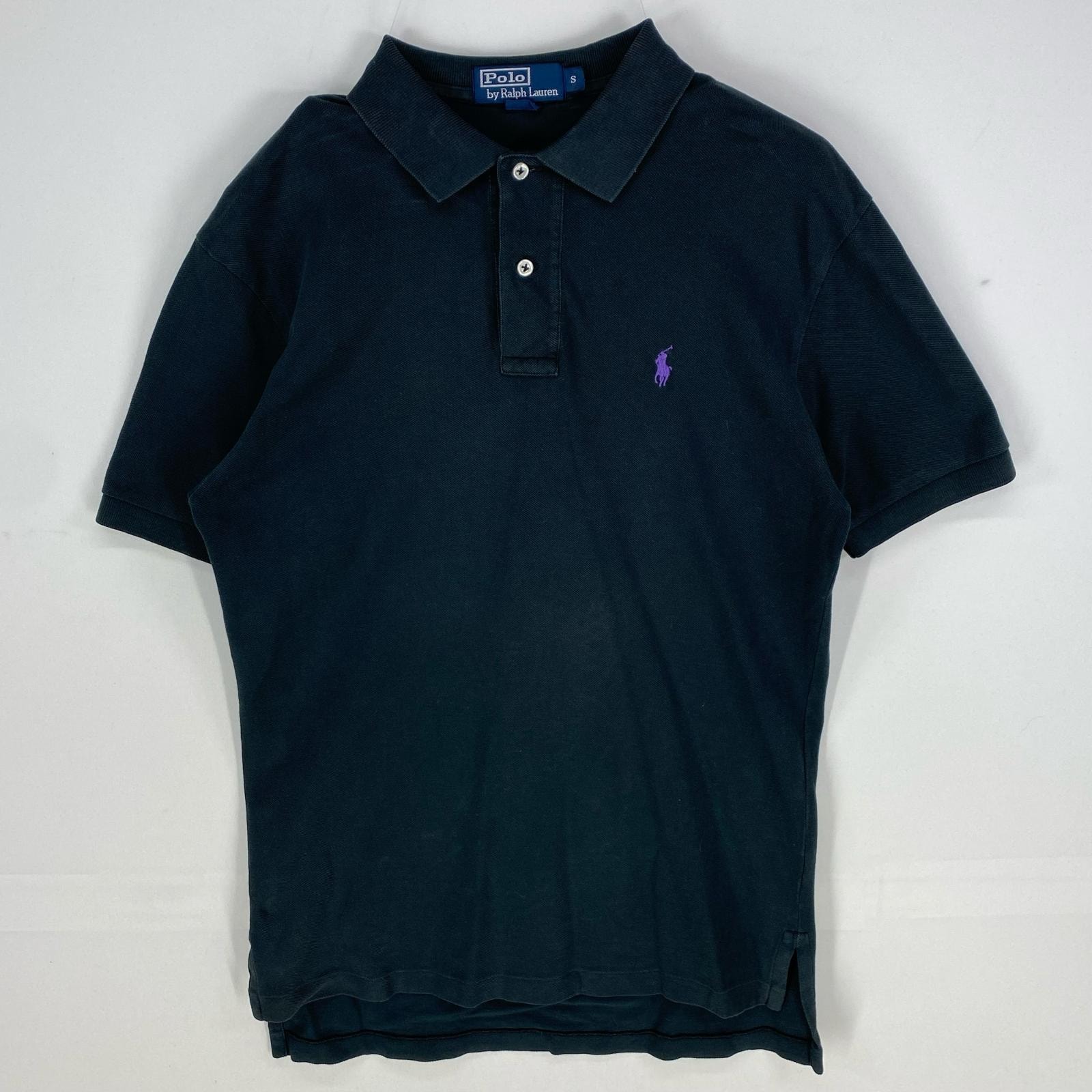 古着 ポロバイラルフローレン Polo by Ralph Lauren 鹿の子 半袖シャツ 刺繍ロゴ ポロシャツ ワンポイント S  ブラック系 メンズ