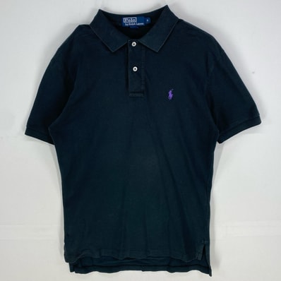 古着 ポロバイラルフローレン Polo by Ralph Lauren 鹿の子 半袖シャツ 刺繍ロゴ ポロシャツ ワンポイント S ブラック系 メンズ