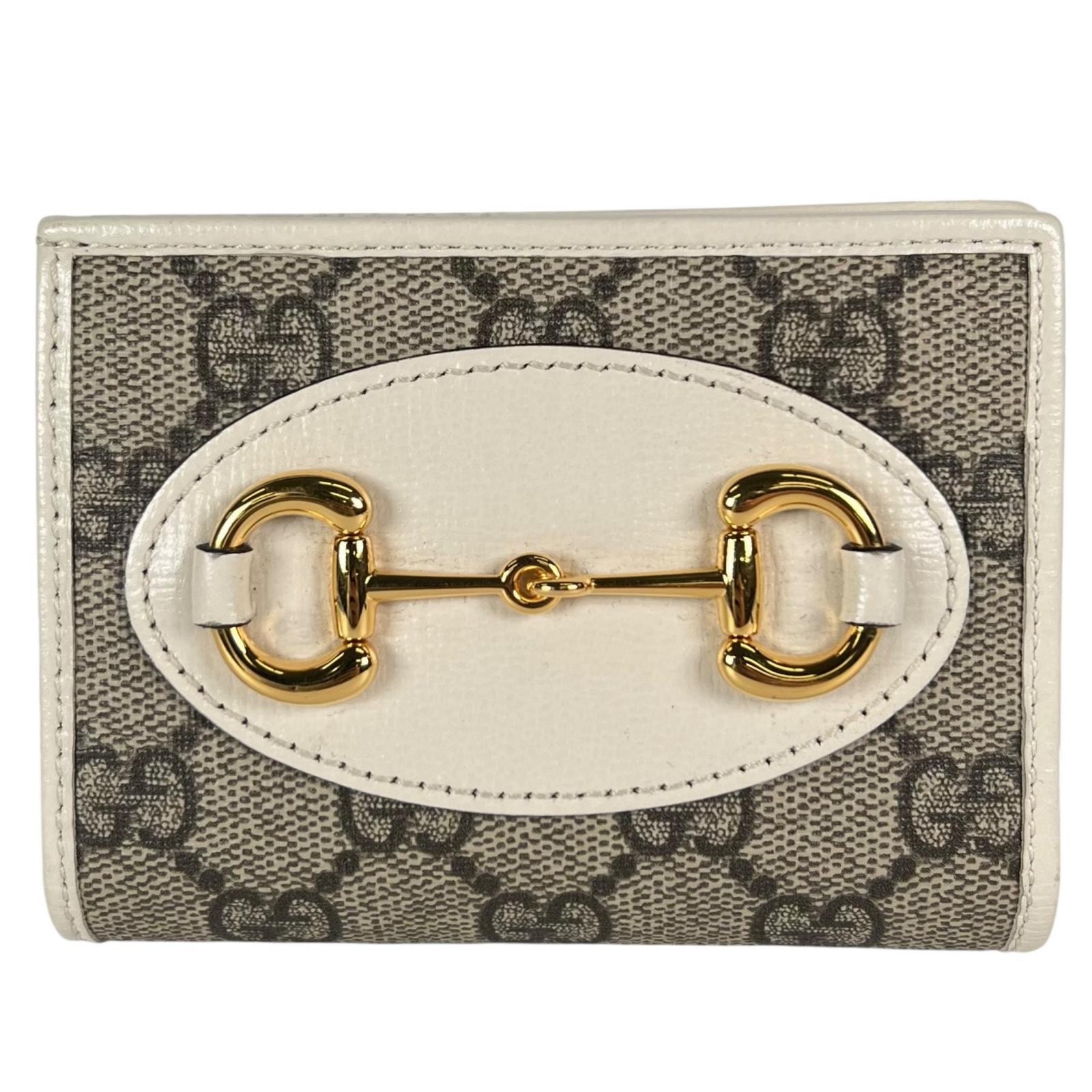 美品 GUCCI グッチ 二つ折り財布 GGキャンバス ブラウン レディース ホースビット【中古】