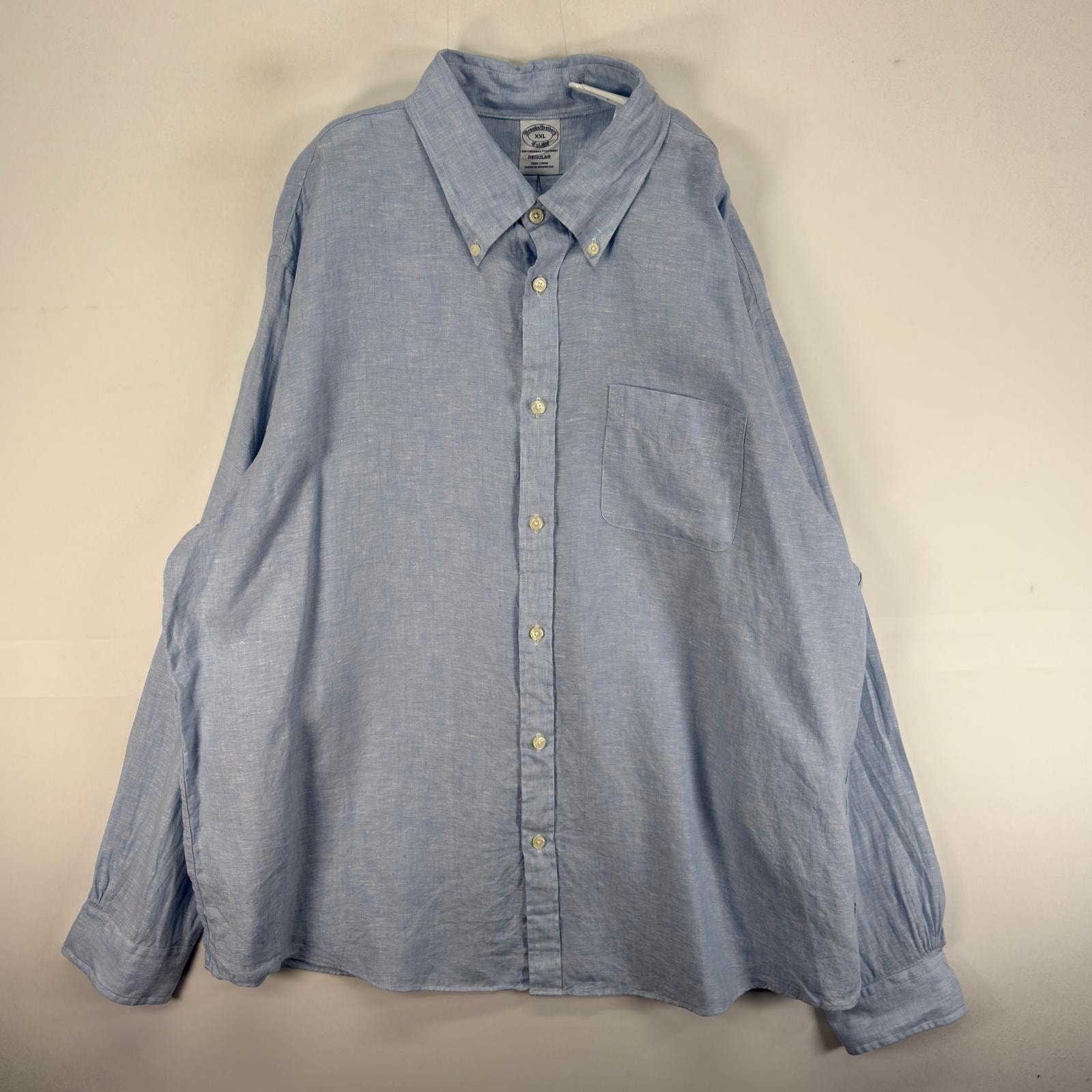 古着 ブルックスブラザーズ Brooks Brothers 長袖シャツ ボタンダウン 胸ポケ 2XL  水色系 無地 メンズ