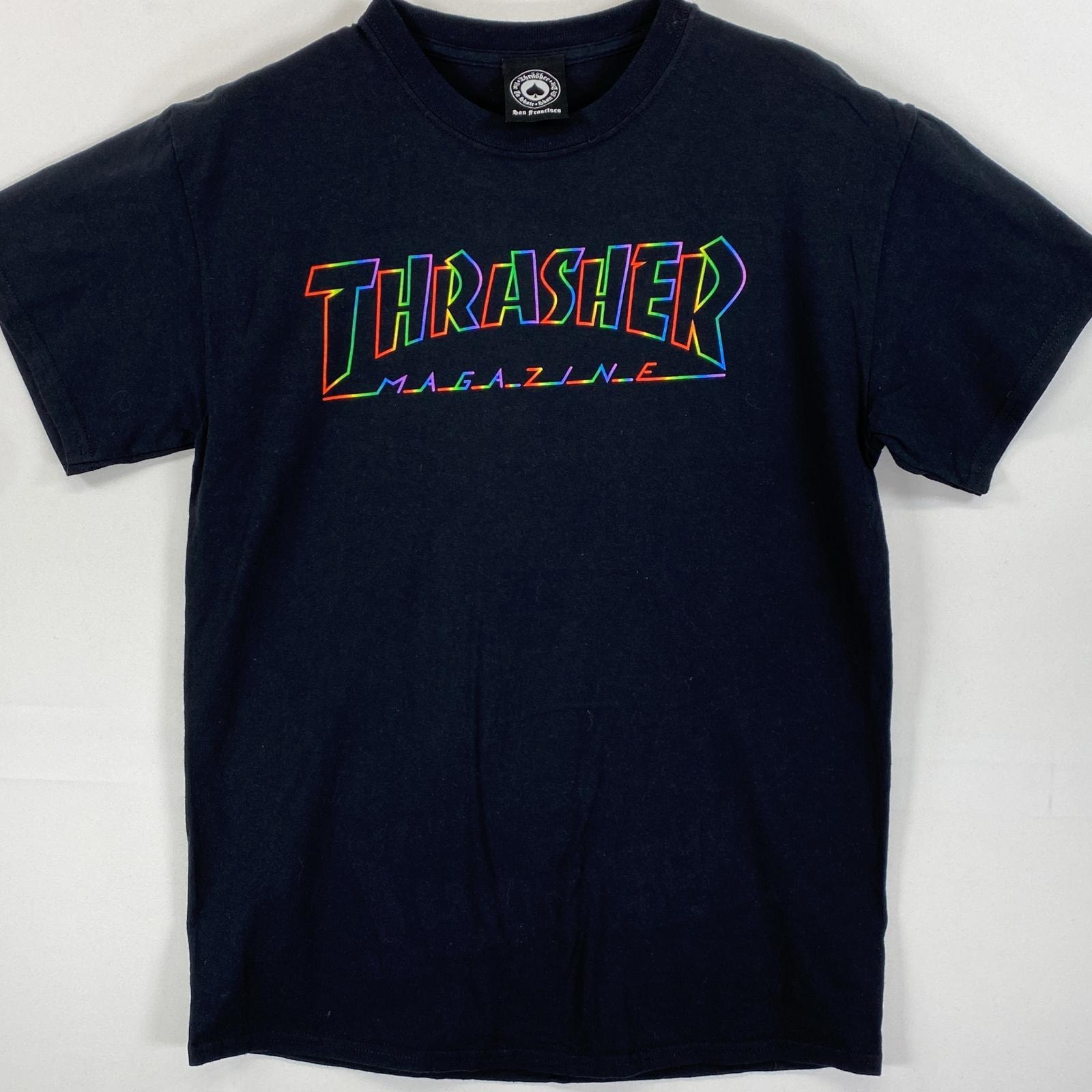 古着 スラッシャー THRASHER 半袖Tシャツ ラバープリント ブランドロゴ スケボー M  ブラック メンズ