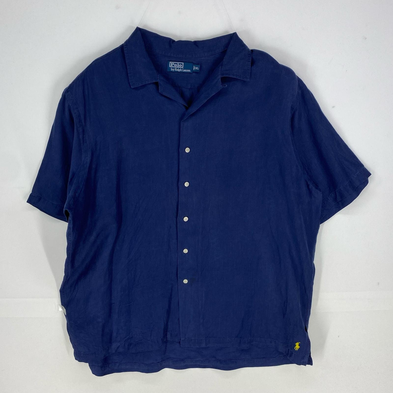 古着 ポロバイラルフローレン Polo by Ralph Lauren 半袖シャツ オープンカラー 刺繍ロゴ ショートスリーブ XL ネイビー系 メンズ