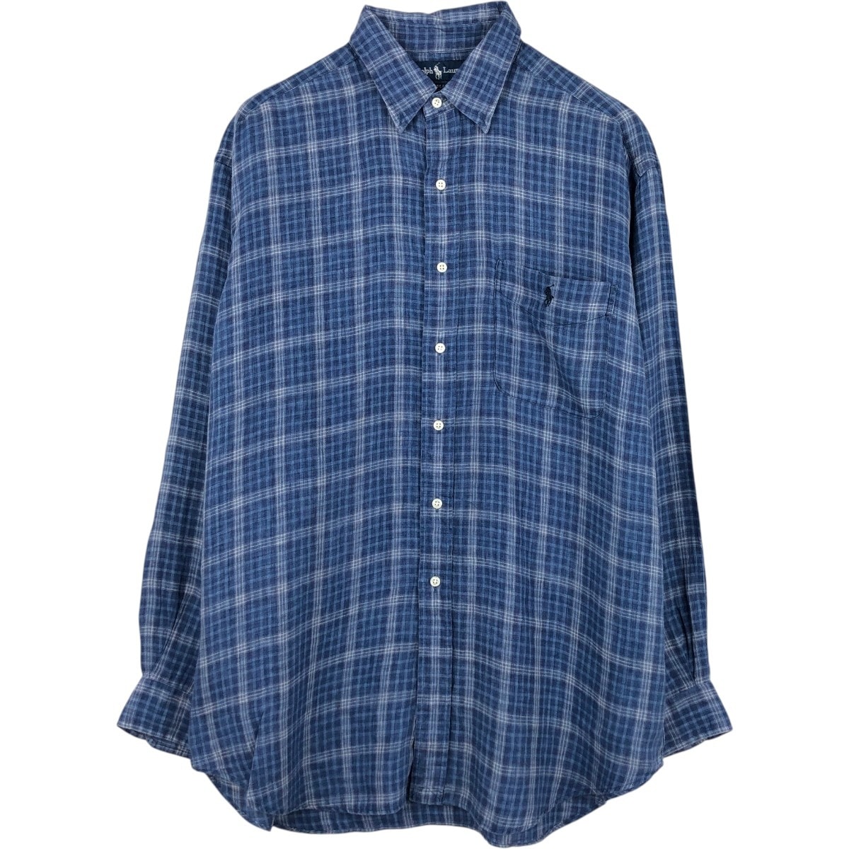 古着 ラルフローレン Ralph Lauren BLAKE チェック柄 長袖 リネンシャツ メンズL相当/evb036012
