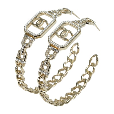 2020年春夏 CHANEL シャネル フープ ピアス オクタゴン ココマーク パール シャンパンゴールド メタル/ストラス/コスチュームパール シャンパンゴールド金具 AB3662 新品未使用